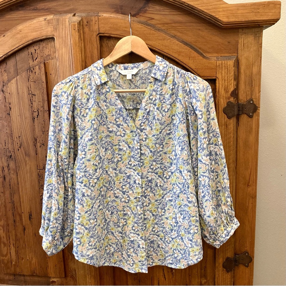 Lauren Conrad Blue Floral Button Up
